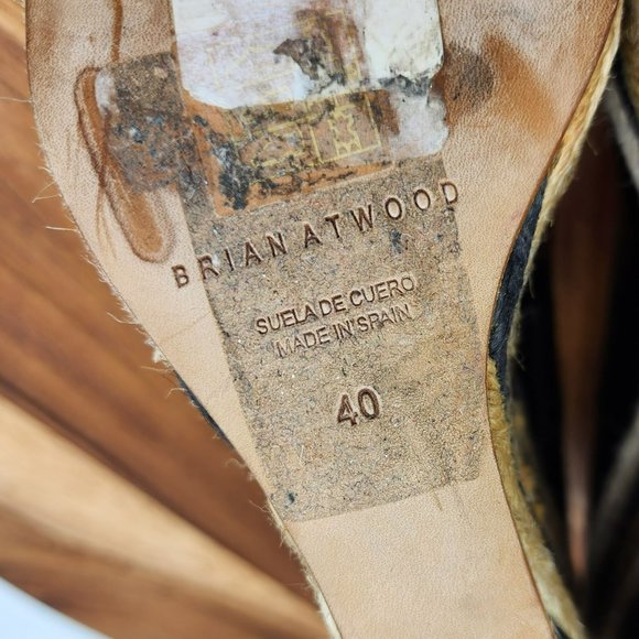 Brian Atwood Wedges Heels 40 Black Tan Cream Patent Leather Peep Toe Espadrilles - Picture 3 of 13